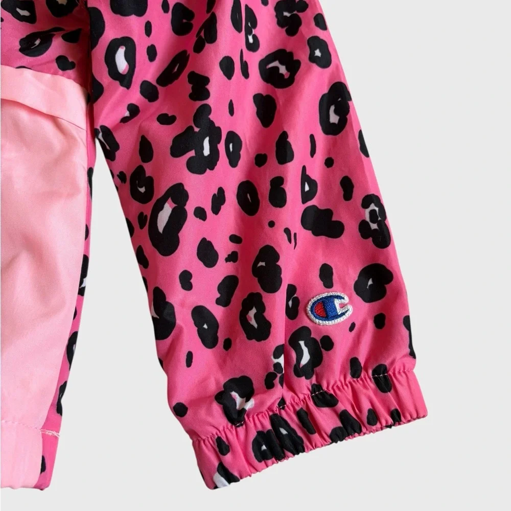 Champion Girls Pink Black Leopard Hooded Windbreaker Jacket Size 4T Lightweight